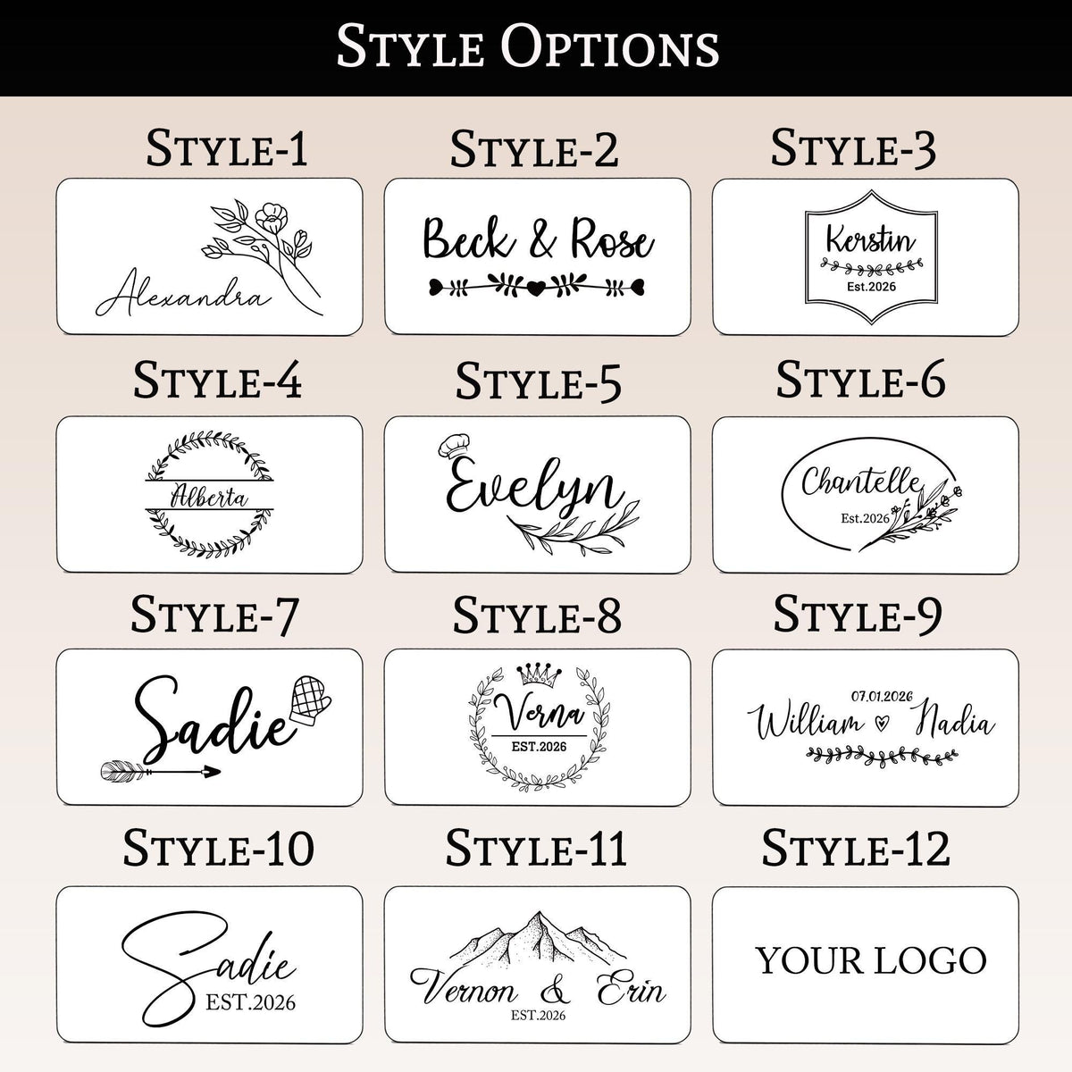Engraved End-Grain Acacia Chopping Board: chart of the twelve engraving styles