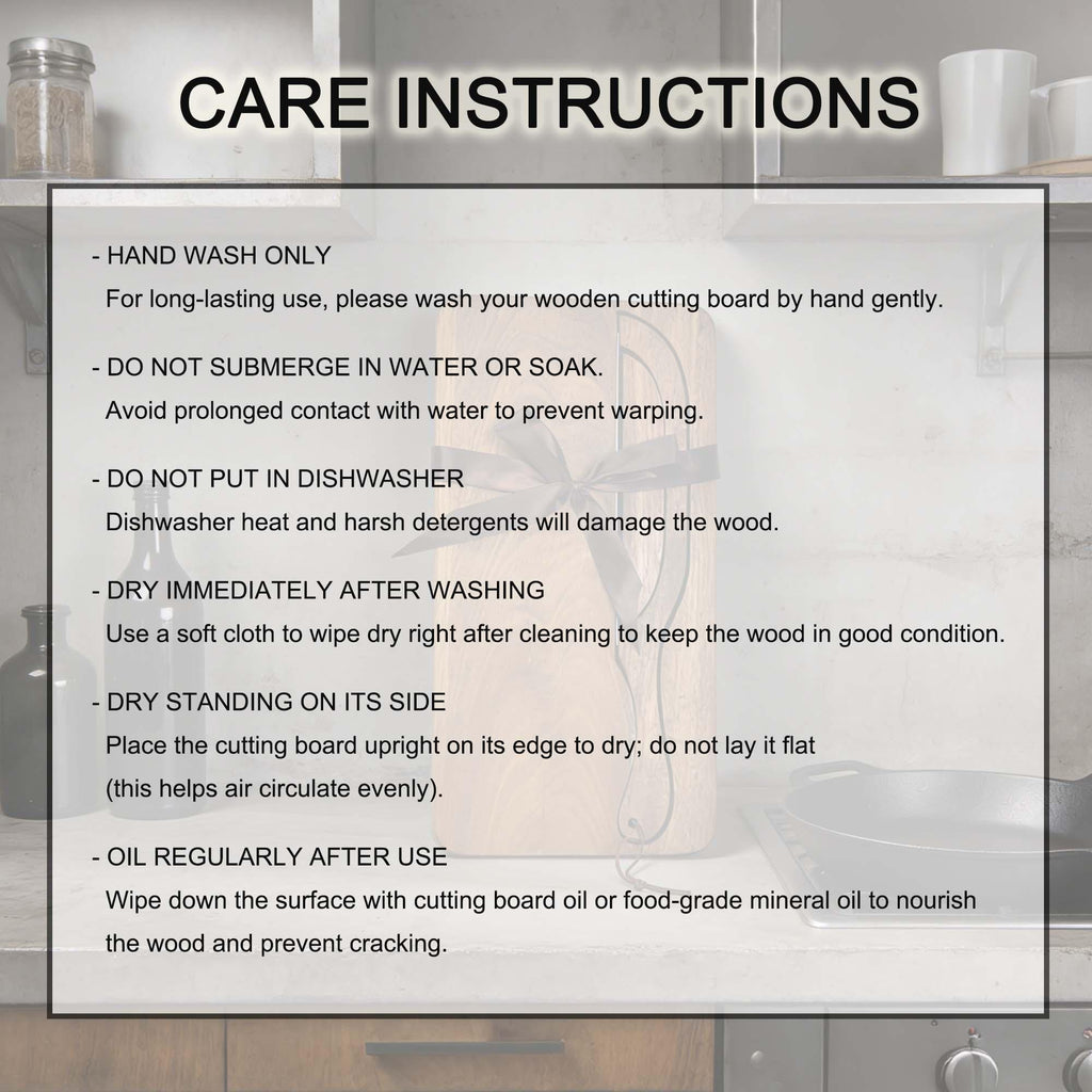 Personalised Ocean Resin & Acacia Charcuterie Board: care instructions card for wooden boards