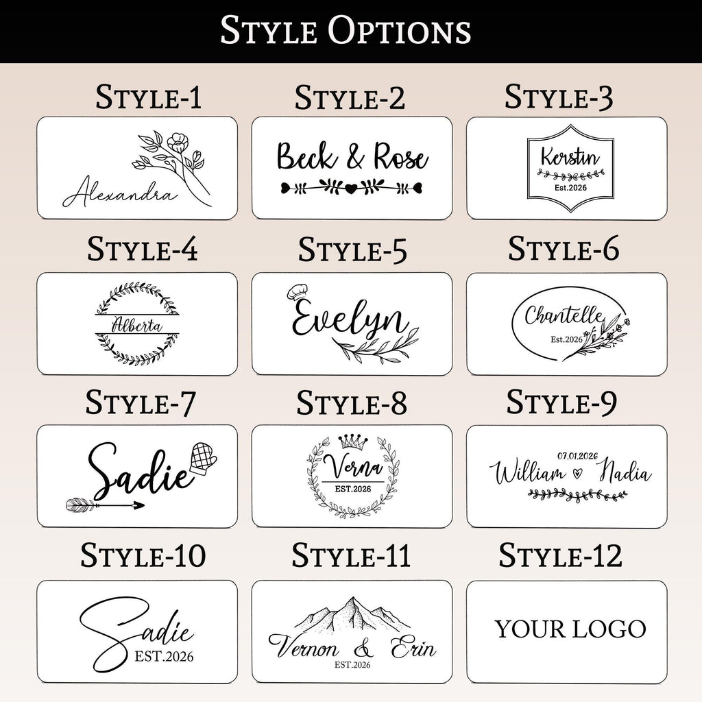 Personalised Round Marble & Acacia Serving Board: chart of the twelve engraving styles